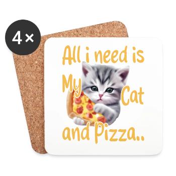 Tout ce dont j’ai besoin, c’est de mon chat et de ma pizza - Dessous de verre (lot de 4) - blanc - Devant