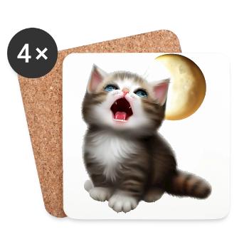 Cat meowing to the moon - Coasters (set of 4) - white - Front