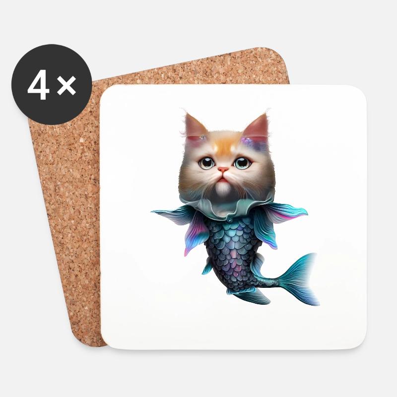 Fischkatze Fusion - Untersetzer (4er-Set) - Weiß