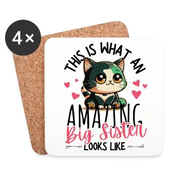 Schwangerschaft verkünden mit süßer Kawaii Katze - Untersetzer (4er-Set) - Weiß - Vorne