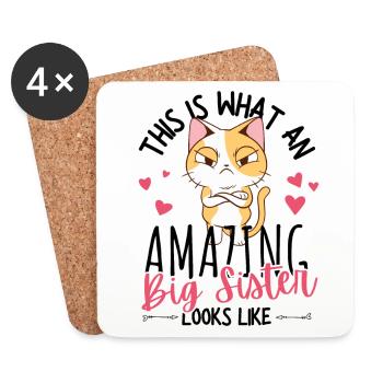Schwangerschaft verkünden mit süßer Kawaii Katze - Untersetzer (4er-Set) - Weiß - Vorne