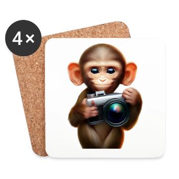 Little Monkey with Camera - Photographer Monkey - Coasters (set of 4) - white - Front