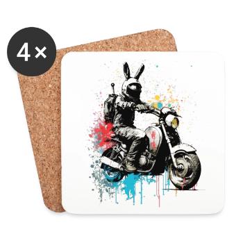 Graffiti Hase auf Motorroller Motorrad - Untersetzer (4er-Set) - Weiß - Vorne