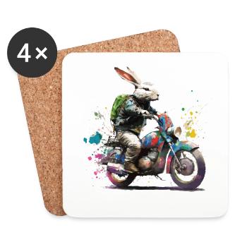 Graffiti Hase auf Motorroller Motorrad - Untersetzer (4er-Set) - Weiß - Vorne