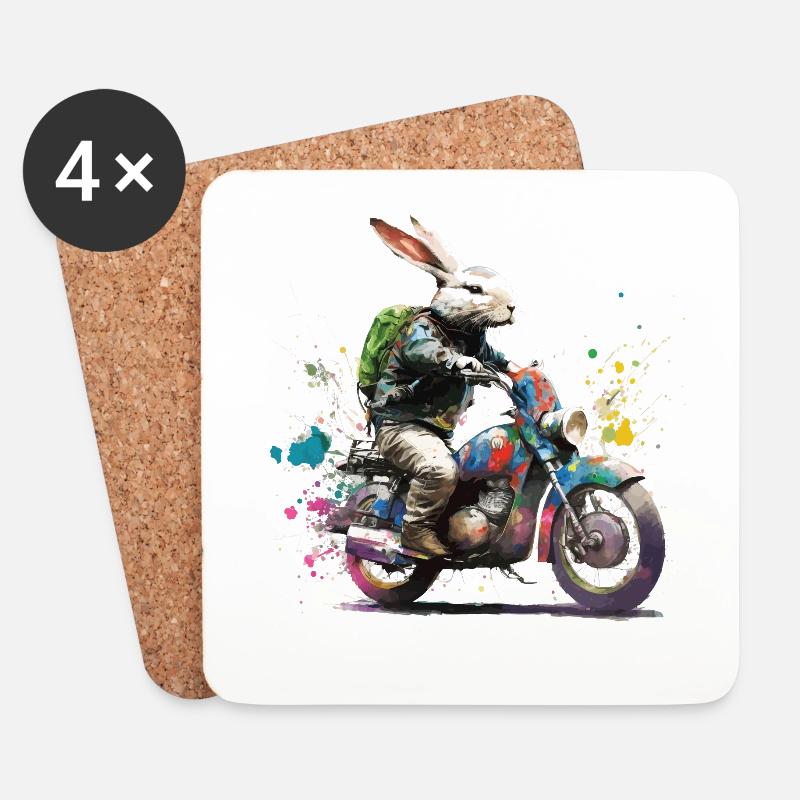 Graffiti Hase auf Motorroller Motorrad - Untersetzer (4er-Set) - Weiß