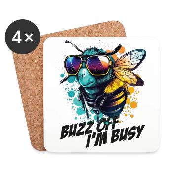 Bourdon avec des lunettes de soleil Buzz Off Je suis occupé - Dessous de verre (lot de 4) - blanc - Devant