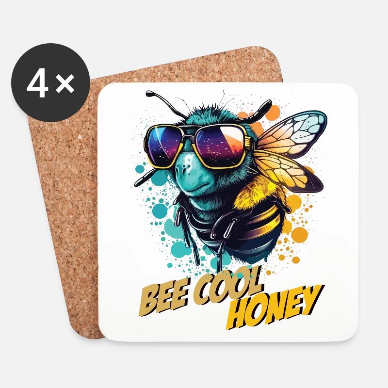Graffiti Hummel mit Sonnenbrille Bee Cool Honey - Untersetzer (4er-Set) - Weiß