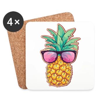 Cool pineapple with sunglasses - summer design - Coasters (set of 4) - white - Front