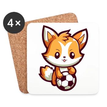 Süßer Cartoon Fuchs spielt Fußball für Kinder - Untersetzer (4er-Set) - Weiß - Vorne