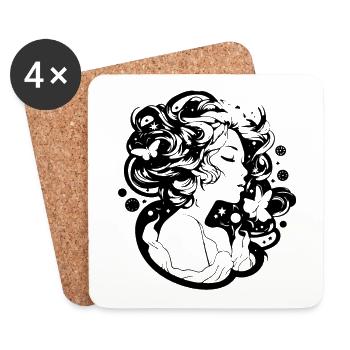 Silhouette - Schmetterlinge umhüllen Gothic-Frau - Untersetzer (4er-Set) - Weiß - Vorne