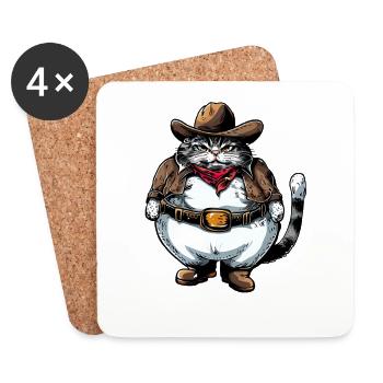 Gros chat cowboy - Dessous de verre (lot de 4) - blanc - Devant