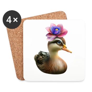Duck with flower hat - Coasters (set of 4) - white - Front