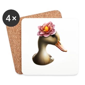 Duck with flower hat - Coasters (set of 4) - white - Front
