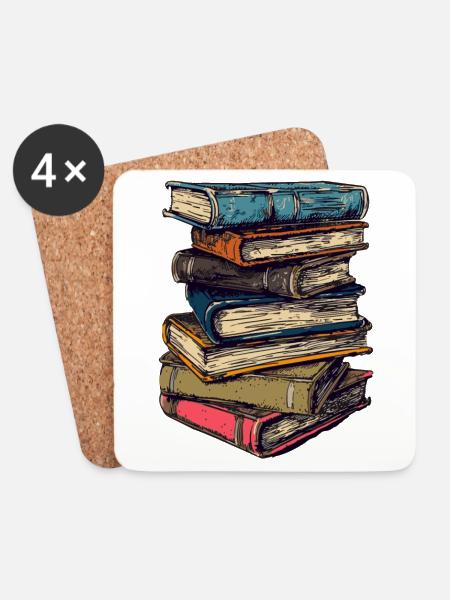 Stapel Bücher für Leseratten und Bücherwürmer - Untersetzer (4er-Set) - Weiß