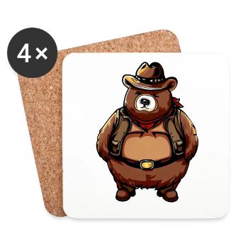 Fat Cowboy Bear - Coasters (set of 4) - white - Front