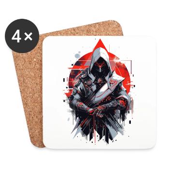 Epic Gamer Cyber Assassin from Asia in front of Moon - Coasters (set of 4) - white - Front