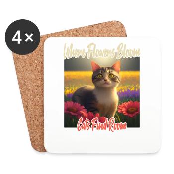 Chat dans la mer de fleurs - Dessous de verre (lot de 4) - blanc - Devant