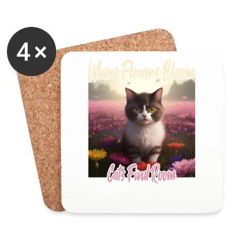 Cat in the sea of flowers - Coasters (set of 4) - white - Front