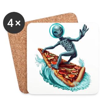 Pizza Surfer Alien - Dessous de verre (lot de 4) - blanc - Devant