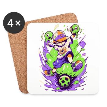 Cool Cartoon Soccer Player StreetArt Gaming - Dessous de verre (lot de 4) - blanc - Devant