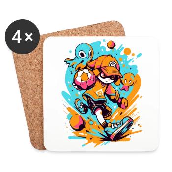 Jeux - StreetArt: Cool Cartoon Soccer Player - Dessous de verre (lot de 4) - blanc - Devant