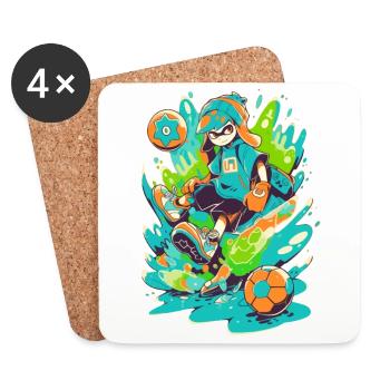 Joueur de football funky dans la conception de jeux d’art de rue - Dessous de verre (lot de 4) - blanc - Devant