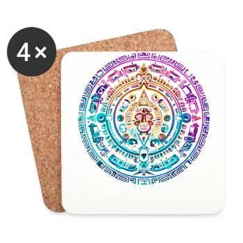 Mystique coloré Aztec Sun Calendar Design - Dessous de verre (lot de 4) - blanc - Devant