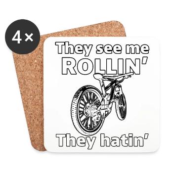 Rollin' Rebel: Pedal with Attitude Funny Bicycle - Coasters (set of 4) - white - Front