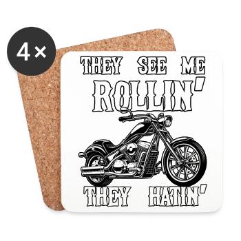 Rollin' Renegade Ride Attitude Funny Motorbike - Coasters (set of 4) - white - Front