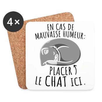 Chats En Cas de Mauvaise Humeur Placer le Chat Ici - Dessous de verre (lot de 4) - blanc - Devant