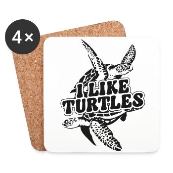 Sea Turtle Tortoise I Like Turtles - Coasters (set of 4) - white - Front