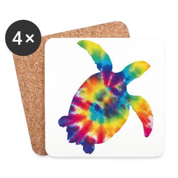 Sea Turtle Tortoise Tie Dye - Coasters (set of 4) - white - Front