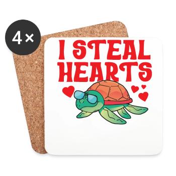 Tortue de mer Tortue Saint-Valentin - Dessous de verre (lot de 4) - blanc - Devant