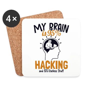 Mon cerveau est à 95% Hacking Sniffer Social - Dessous de verre (lot de 4) - blanc - Devant