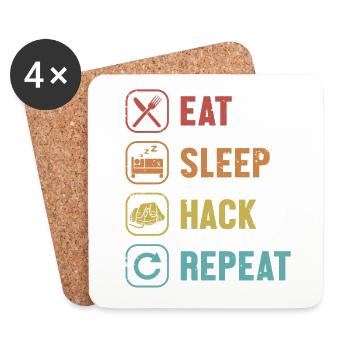 Manger Sommeil Hack Répéter Phishing Renifleur Chapeau Gris - Dessous de verre (lot de 4) - blanc - Devant