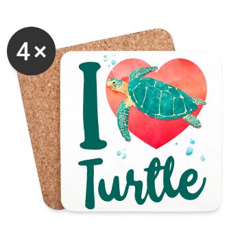 Sea Turtle Tortoise Heart I Love - Coasters (set of 4) - white - Front