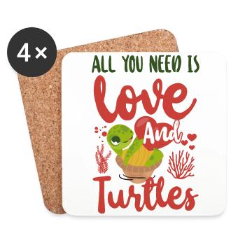 Sea Turtle Tortoise Heart All You - Coasters (set of 4) - white - Front