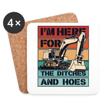 Je suis ici pour les fossés et les houes Cycle de service Grue sur chenilles - Dessous de verre (lot de 4) - blanc - Devant