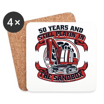 50 ans de jeu dans Sandbox Crawler Excavator - Dessous de verre (lot de 4) - blanc - Devant