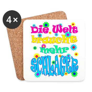 Schlagerparty - Die Welt braucht mehr Schlager - Untersetzer (4er-Set) - Weiß - Vorne