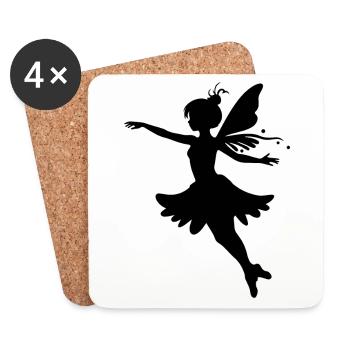 Silhouette de fée enchanteresse avec une aile chatoyante - Dessous de verre (lot de 4) - blanc - Devant