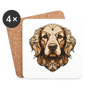 Portrait de chien Golden Retriever - Dessous de verre (lot de 4) - blanc - Devant