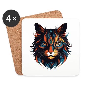 Tête de portrait de chat - Dessous de verre (lot de 4) - blanc - Devant