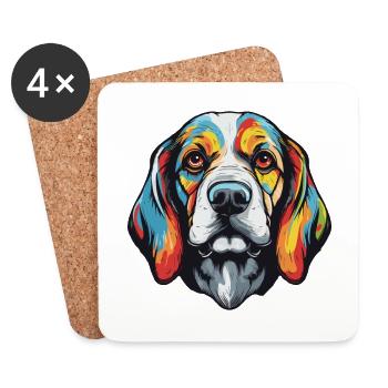 Portrait de chien Beagle - Dessous de verre (lot de 4) - blanc - Devant