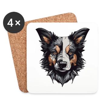 Portrait de chien Border Collie - Dessous de verre (lot de 4) - blanc - Devant