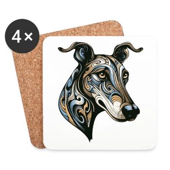 Greyhound Hund Portrait - Untersetzer (4er-Set) - Weiß - Vorne