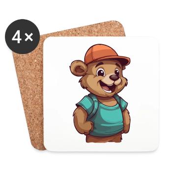 Mignon ours de dessin animé avec casquette: compagnon câlin - Dessous de verre (lot de 4) - blanc - Devant