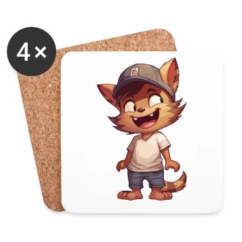 Süße Cartoon Katze mit Mütze Knuddeliger Begleiter - Untersetzer (4er-Set) - Weiß - Vorne