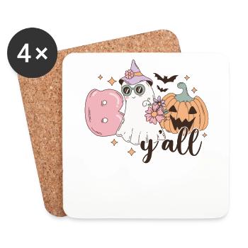 Rétro Halloween Boo Y’All Pumpkin et Ghost Design - Dessous de verre (lot de 4) - blanc - Devant