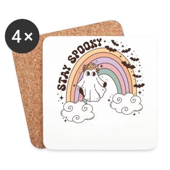 Mignon fantôme rétro dans l’arc-en-ciel - Restez effrayant! - Dessous de verre (lot de 4) - blanc - Devant